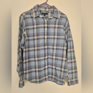 Frye Joni Plaid Long Sleeve Top (or Shirt), a women's blue plaid flannel Large